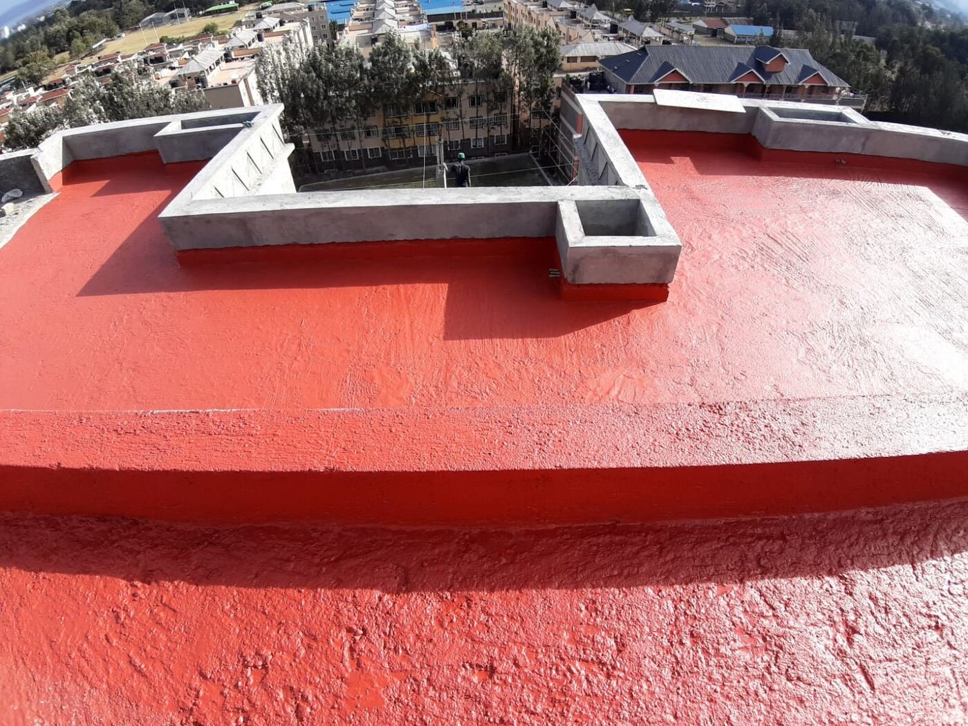 Rooftop slab waterproofing, aerial view