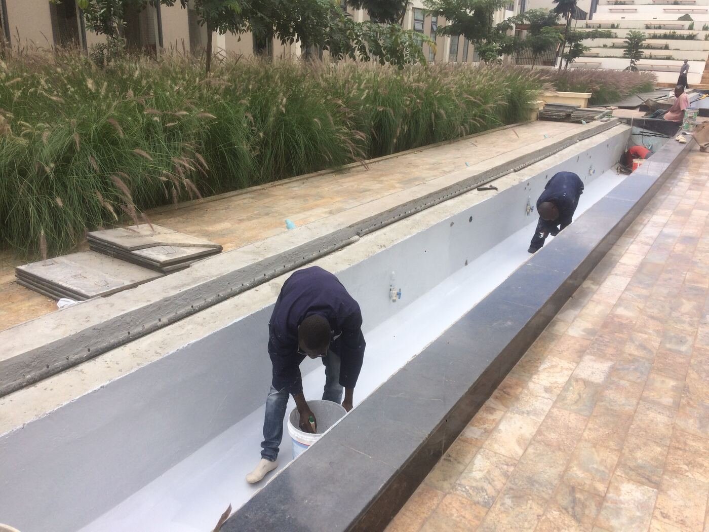 Water feature waterproofing on site