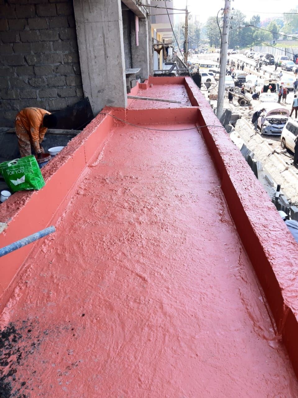 Completed water feature waterproofing